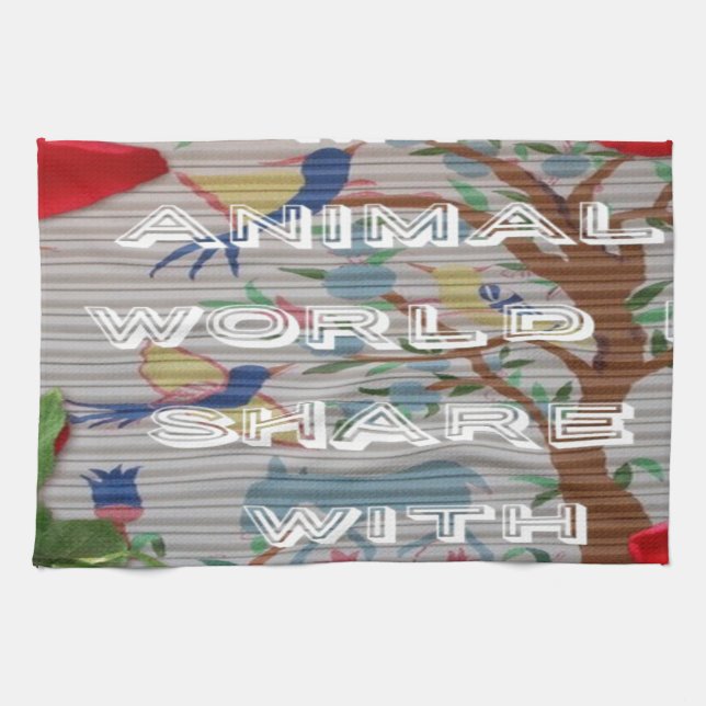 My animals world valentine.png tea towel (Horizontal)