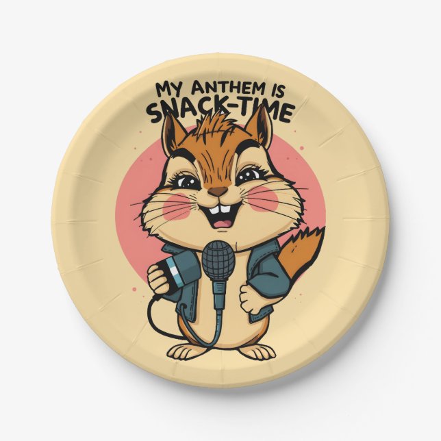 My Anthem Is Snack-Time Funny Punk Squirrel Microp Paper Plate (Front)