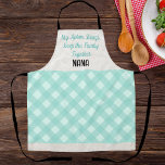 My Apron Strings Custom Name Apron<br><div class="desc">My Apron Strings Custom Name Apron makes a great gift for loved ones. Nana,  Grandma,  Mum,  Mother-In-Law,  Gigi,  Grannie,  Sister,  Sister-In-Law. My Apron Strings Keep This Family Together saying and title are customisable. Soothing colours and chequered pattern. She's going to love it! A MugzyMugz brand product.</div>