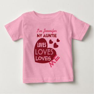 My Auntie Loves Me with Red Hearts Custom Text V02 Baby T-Shirt