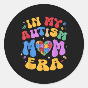 My Autism Mum Autism Awareness Groovy Retro Vintag Classic Round Sticker