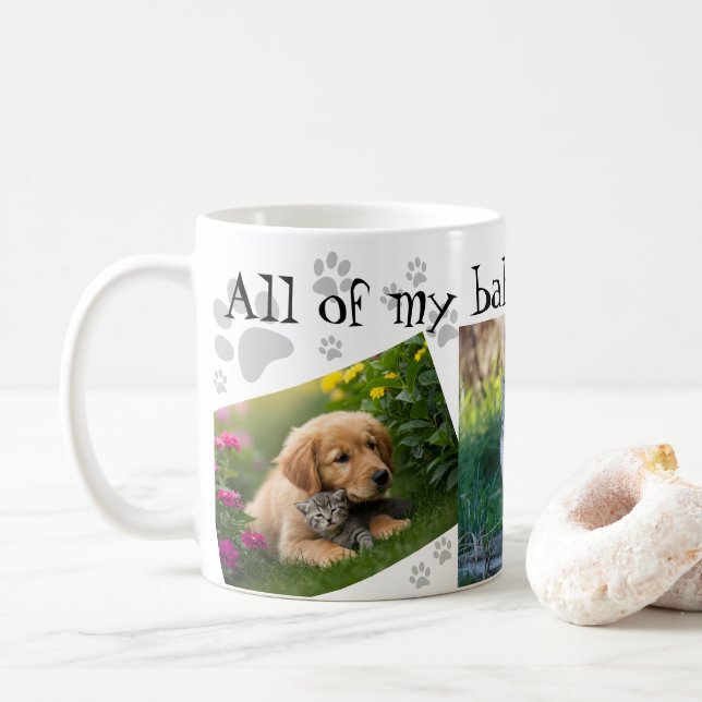 My Babies Have Paws Cute 3 Photo Collage Paw Print Coffee Mug (With Donut)