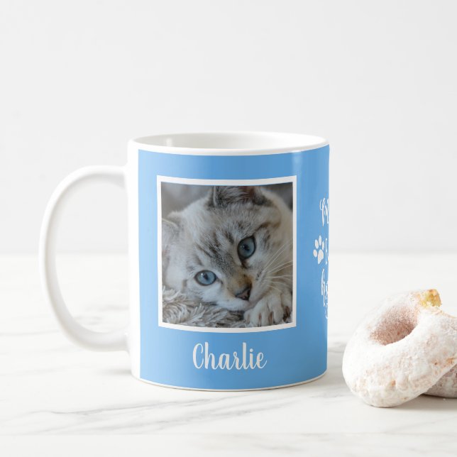 My Babies Have Paws Photo Blue Coffee Mug (With Donut)