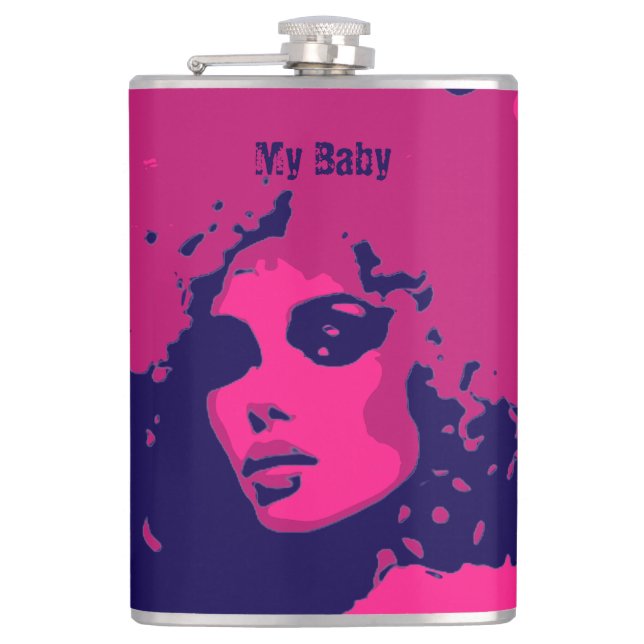 My Baby Retro Vinyl Wrapped Flask (Front)