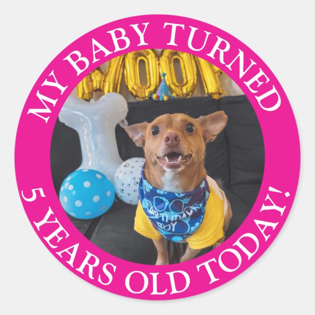 My baby turned 5 years old today  birthday  classic round sticker (Front)