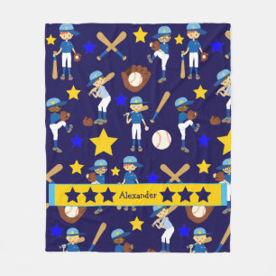 My Baseball Team Kids Blue Gold Fleece Blanket