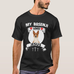 My Basenji Loves Jesus Christian Cute Family Dog M T-Shirt