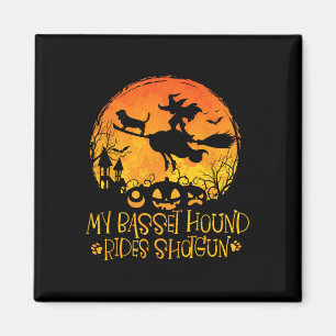 My Basset Hound Rides Shotgun Dog Halloween Costum Magnet