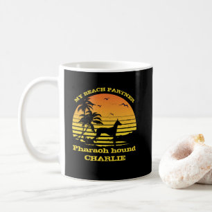My Beach Partner Sunset Palm tree Pharaoh hound  Coffee Mug