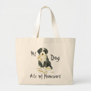 My Bearded Collie Ate My Homework Large Tote Bag