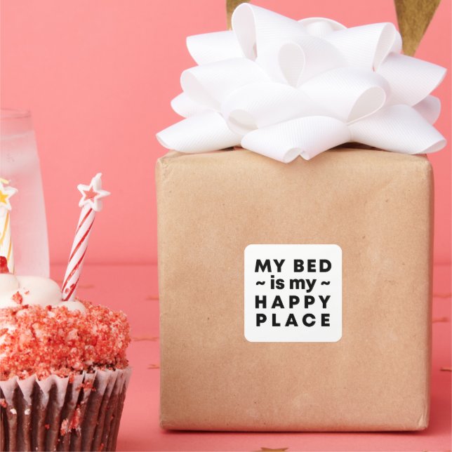 My Bed Is My Happy Place Square Sticker (Party)
