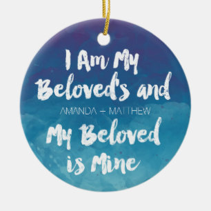 My Beloved Is Mine Blue Watercolor Personalised Ceramic Tree Decoration