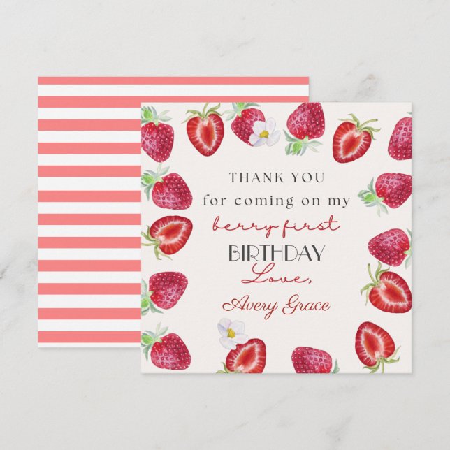 My Berry First Birthday Cute Strawberry Thank You  (Front/Back)