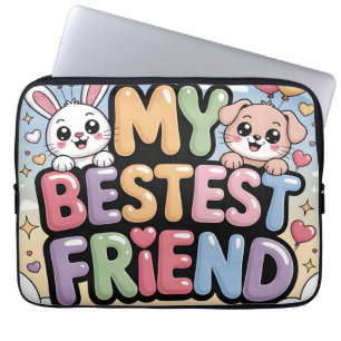 My Bestest Friend Graphic: Cute Bunny and Puppy Laptop Sleeve