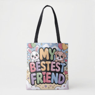 My Bestest Friend Graphic: Cute Bunny and Puppy Tote Bag