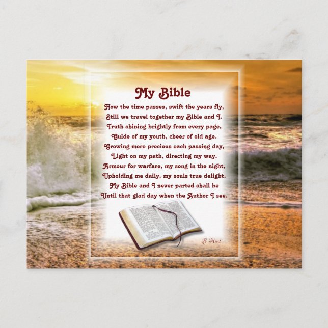 "My Bible" Christian poem with Sunset Beach Holiday Postcard (Front)
