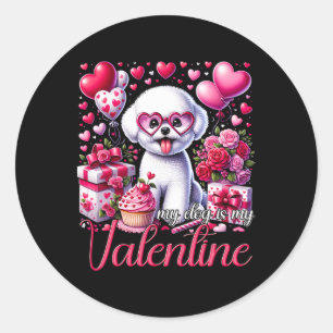 My Bichon Frise Is My Valentine Dogs Lovers Bichon Classic Round Sticker