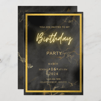 My Black and Gold Birthday Party  Invitation