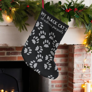 My Black Cat Paw Print Pattern Christmas Stocking