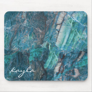 My Blue Heaven Abstract Marble with Monogram Mouse Mat