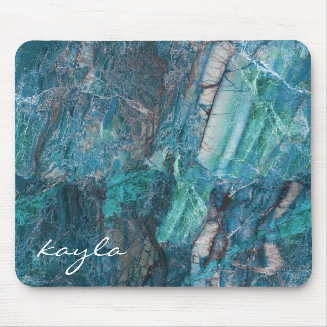 My Blue Heaven Abstract Marble with Monogram Mouse Mat (Front)