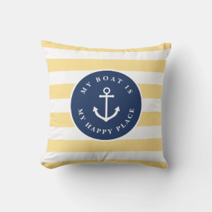 My boat is my happy place, boat name and year cushion