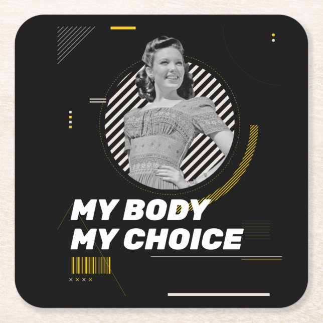 My Body My Choice Retro Women' Rights Illustration Square Paper Coaster (Front)