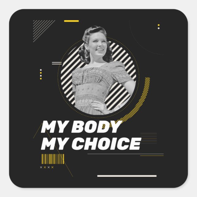 My Body My Choice Retro Women' Rights Illustration Square Sticker (Front)
