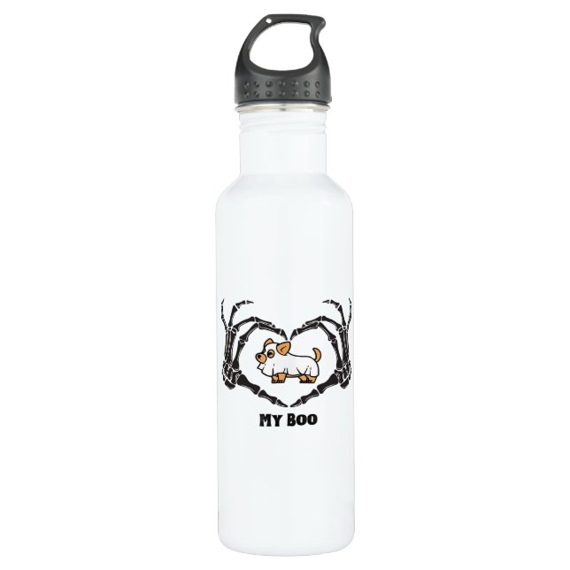 My Boo Chihuahua Costume With Skeleton Heart Hands 710 Ml Water Bottle (Front)