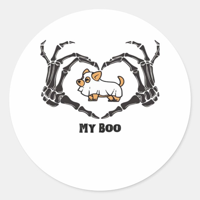My Boo Chihuahua Costume With Skeleton Heart Hands Classic Round Sticker (Front)