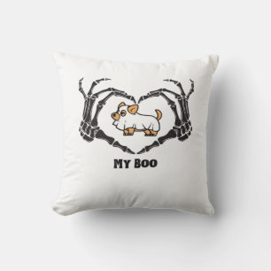 My Boo Chihuahua Costume With Skeleton Heart Hands Cushion