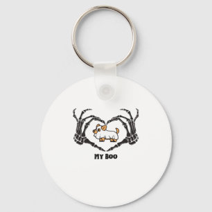 My Boo Chihuahua Costume With Skeleton Heart Hands Key Ring