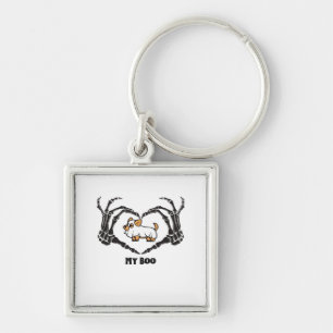 My Boo Chihuahua Costume With Skeleton Heart Hands Key Ring