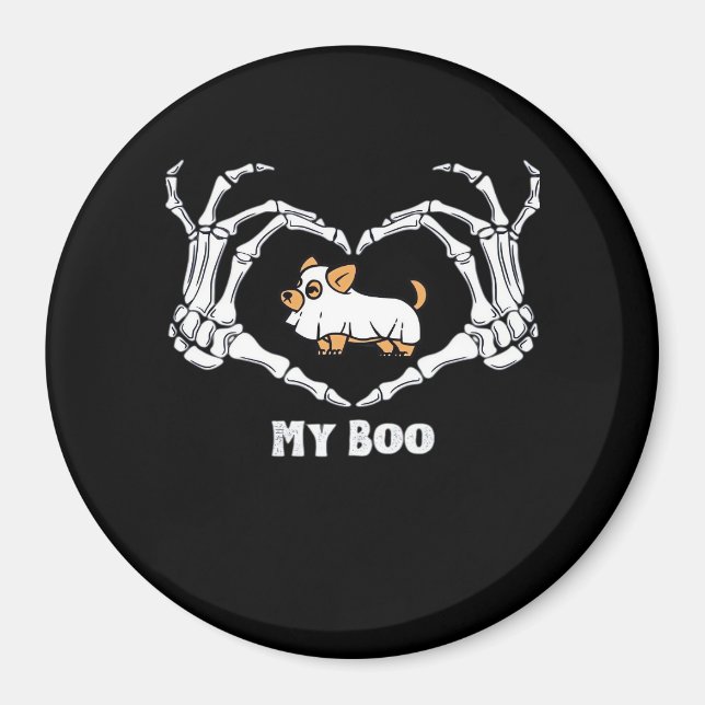 My Boo Chihuahua Costume With Skeleton Heart Hands Magnet (Front)