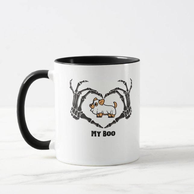 My Boo Chihuahua Costume With Skeleton Heart Hands Mug (Left)