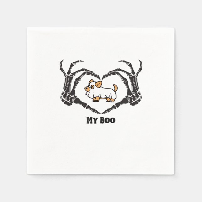 My Boo Chihuahua Costume With Skeleton Heart Hands Napkin (Front)