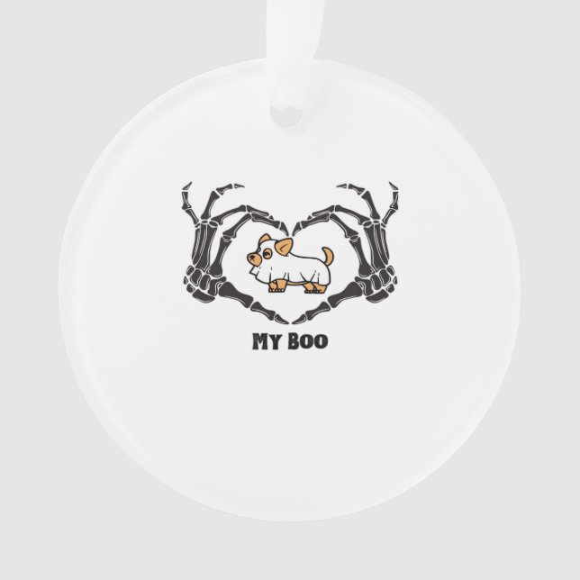 My Boo Chihuahua Costume With Skeleton Heart Hands Ornament (Front)