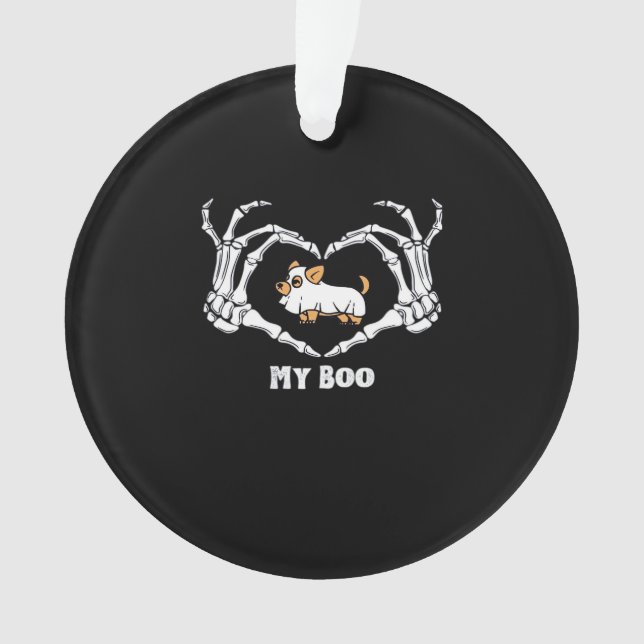 My Boo Chihuahua Costume With Skeleton Heart Hands Ornament (Front)