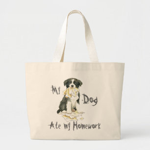 My Border Collie Ate my Homework Large Tote Bag