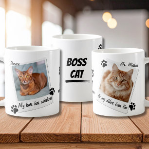 My Boss Has Whiskers Cat Paw Photo Name Typography Coffee Mug