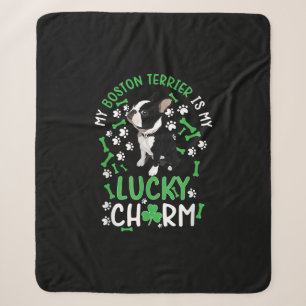My Boston Terrier is My Lucky Charm Paw Dog Sherpa Blanket