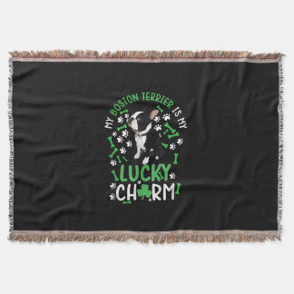 My Boston Terrier is My Lucky Charm Paw Dog Throw Blanket
