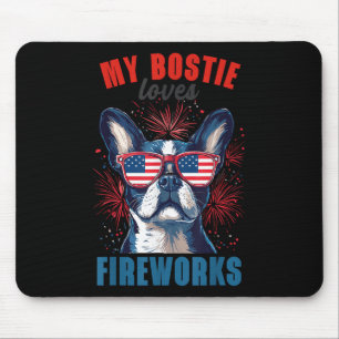 My Boston Terrier Loves Fireworks 4th Of July Dog Mouse Mat