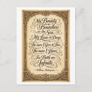 "My Bounty Is as Boundless as the Sea" Shakespeare Postcard