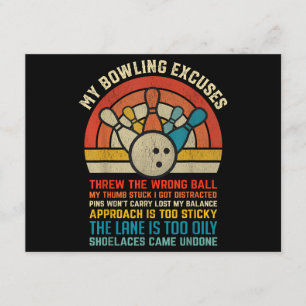 My Bowling Excuses Retro Vintage Funny Bowler Bowl Enclosure Card