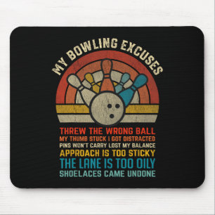 My Bowling Excuses Retro Vintage Funny Bowler Bowl Mouse Mat