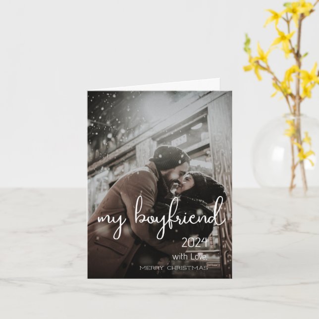 My Boyfriend Merry Christmas Wishes Holiday Photo Card (Yellow Flower)