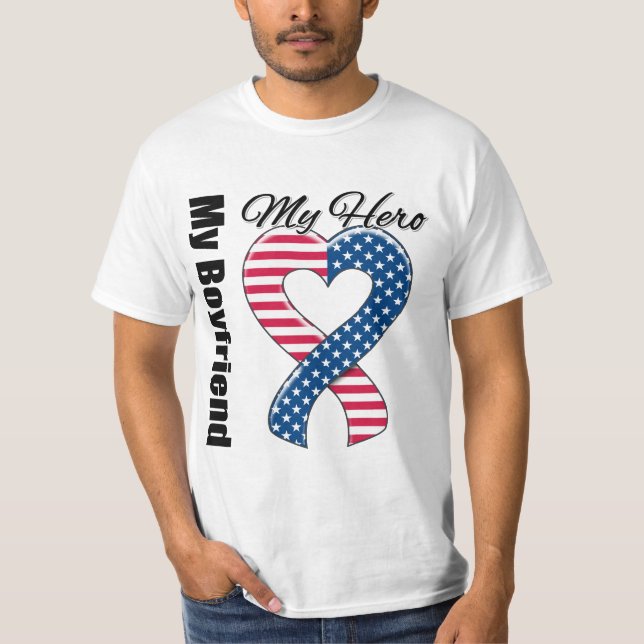 My Boyfriend My Hero Patriotic USA Ribbon T-Shirt (Front)