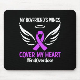 My Boyfriend's Wings Cover My Heart Purple Ribbon  Mouse Mat