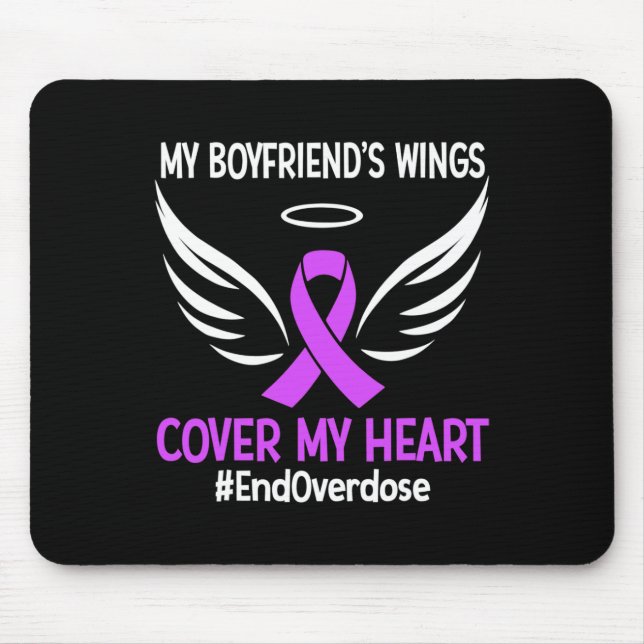 My Boyfriend's Wings Cover My Heart Purple Ribbon  Mouse Mat (Front)